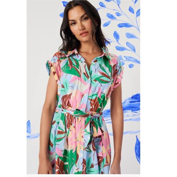 NWT Maggy London Floral Cap Sleeve Cotton Voile Shirt Dress in Ivory Pink sz 8 - Picture 5 of 12